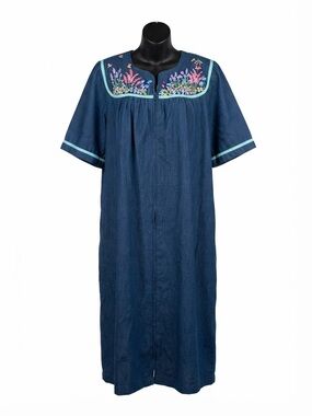 Go Softly Denim Embroidered Zip-Front Patio Dress 1x s2